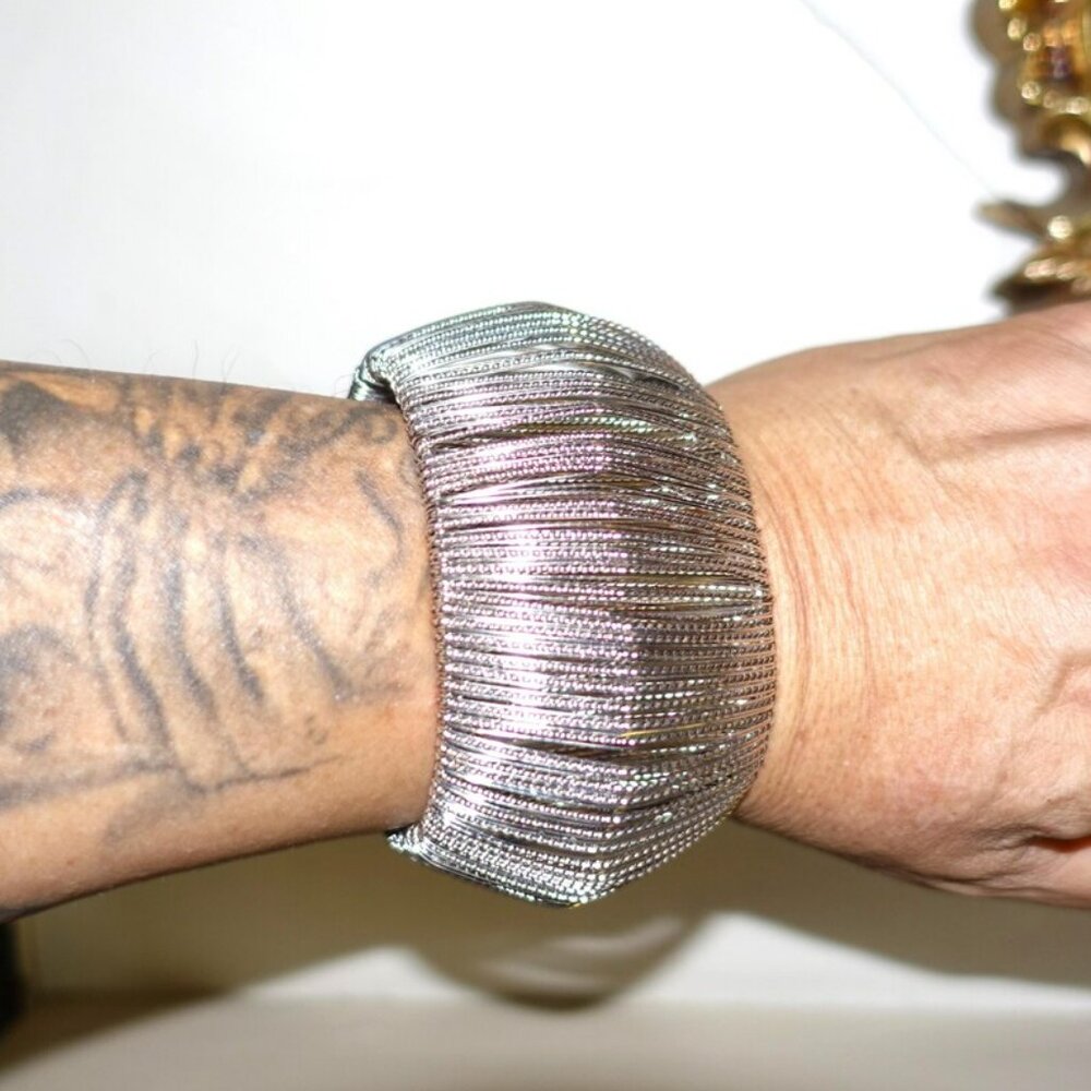Silver Tone Multiple String Cuff Bracelet - image 7